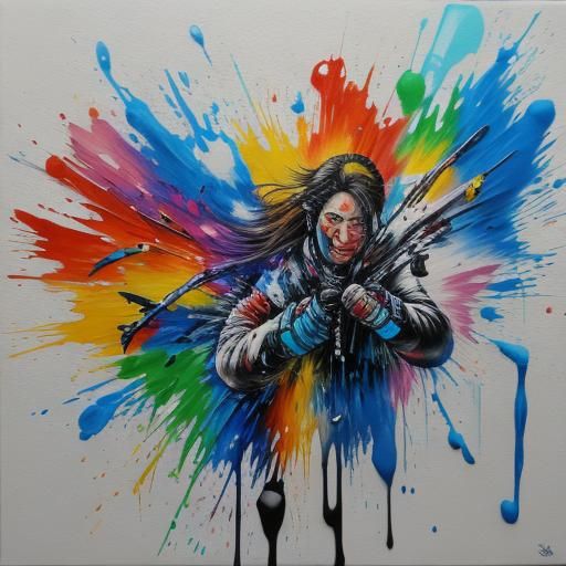 Female Athletes and Coach in Graffiti Art Style