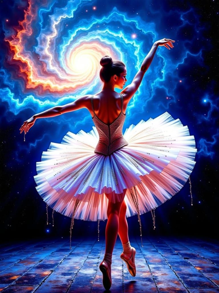 An ethereal ballerina dances on
swirling nebulae and stardust.
