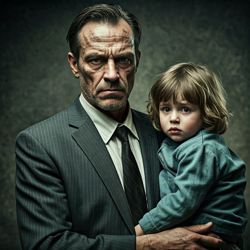 A Father's Protective Embrace in a Haunting, Atmospheric Sce...