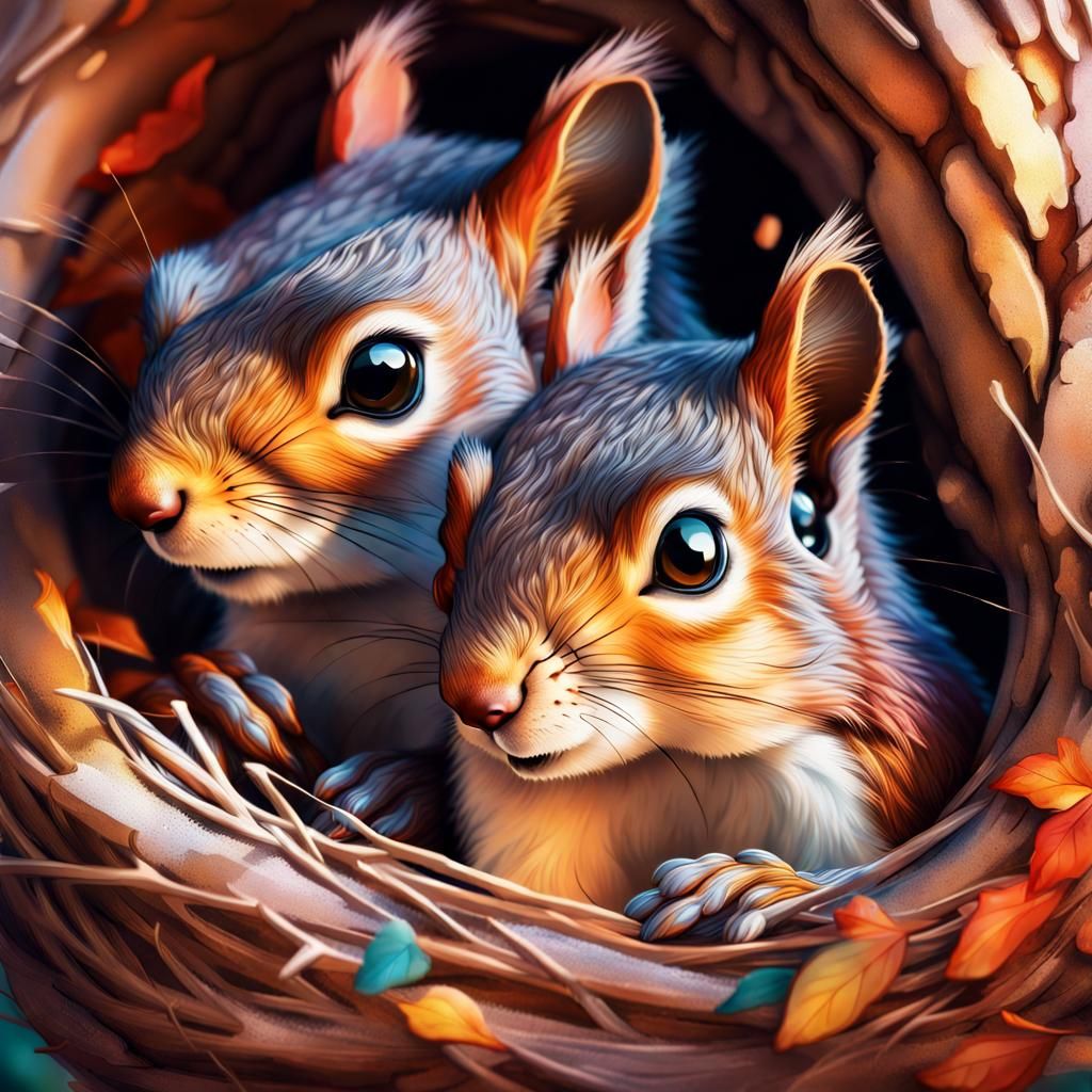 A Warm Cozy Squirrels Nest for 2 AI Generated Artwork NightCafe Creator