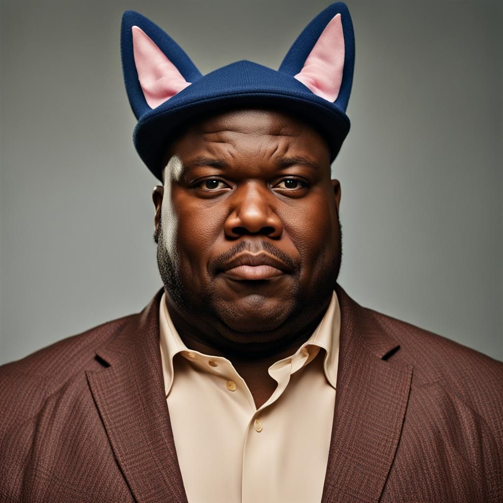 fat black man with cat ears *color portrait* - AI Generated Artwork -  NightCafe Creator