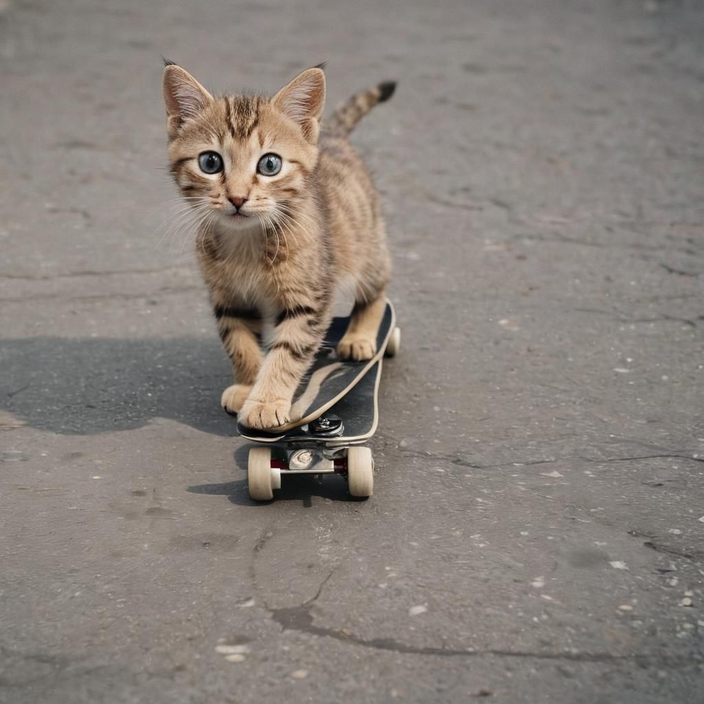 a cute adorable kitten doing skateboard