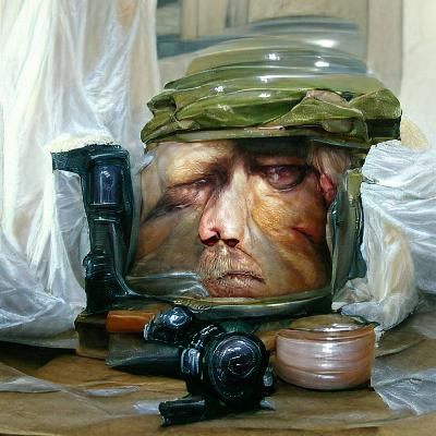a innerly dead soldier staring at you, potrait, facescar ,re...