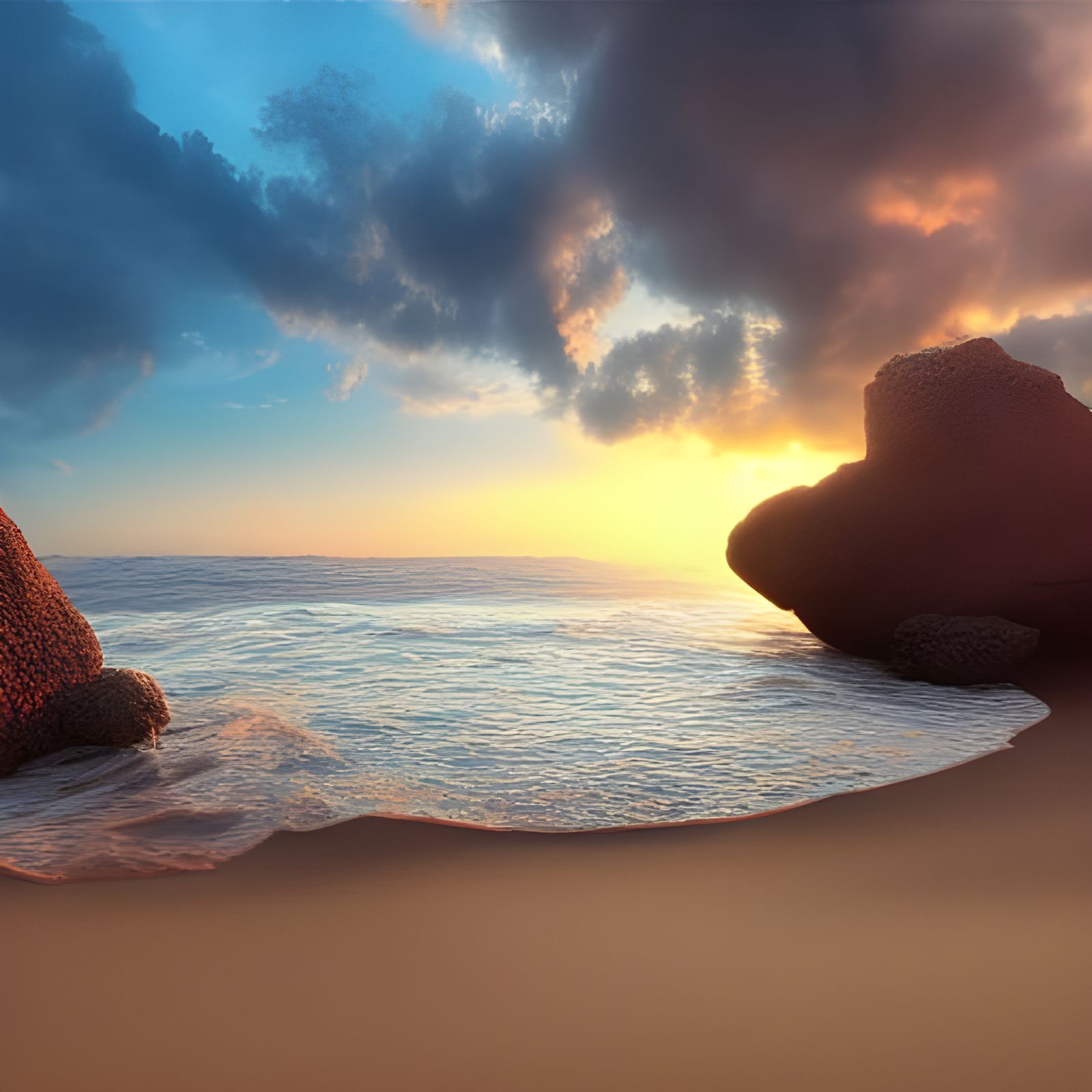 A Beautiful Beach at Sunset, High detail, Photorealistic