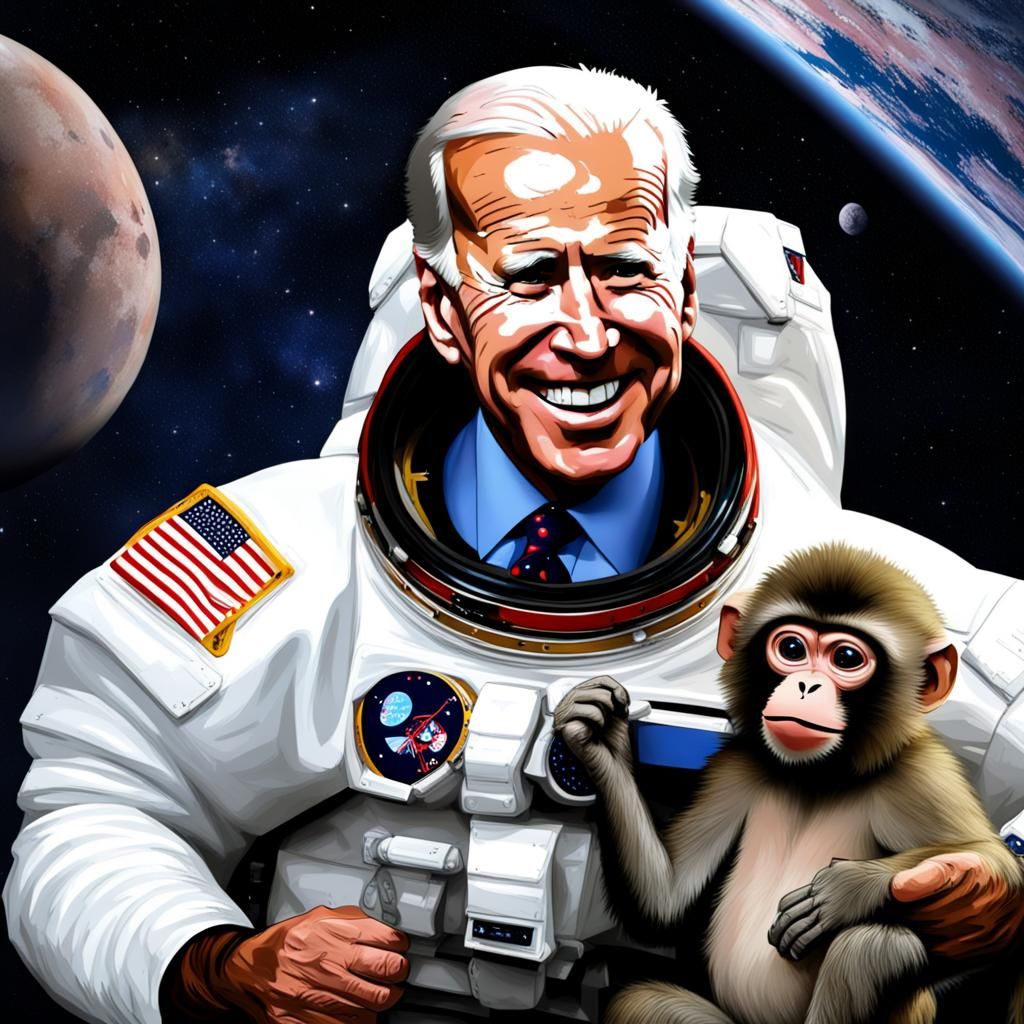 Joe Biden with a monkey in space