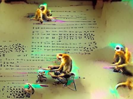 Infinite monkeys using typewriters while having a psychedeli...