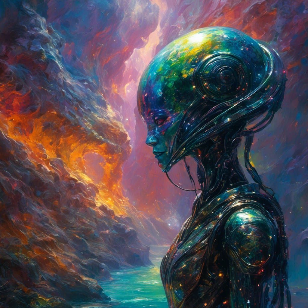 <lora:MJ6 Sci-Fi Aliens:1.0> Enigmatic Empath: An alien being with the ability to feel the emotions of others as if they were their own, of...