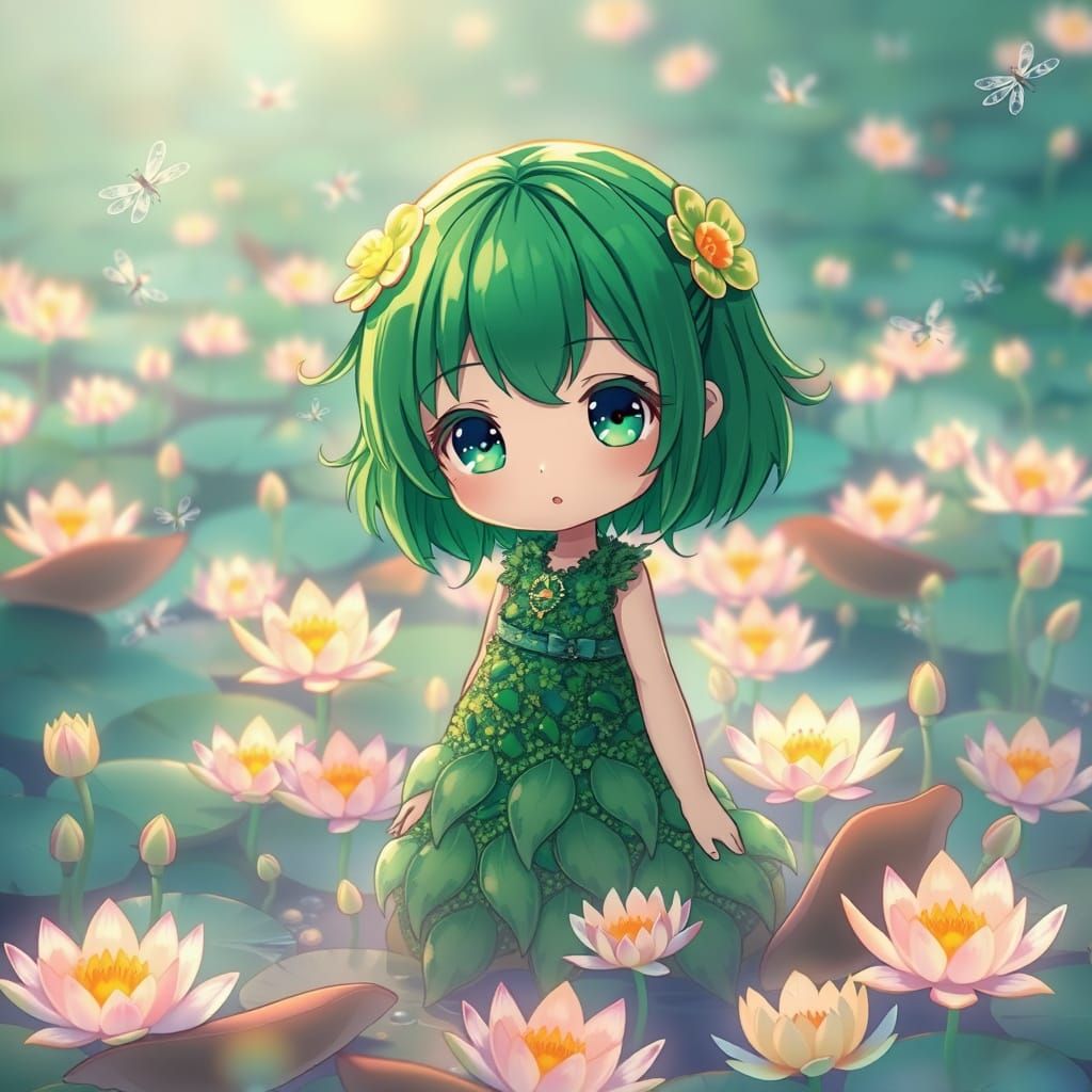 Anime Girl in Lily Field: Ghibli, Murakami, Amano Style