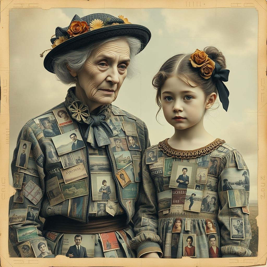 “Wearing the past like a blessing—each photograph a thread, each postcard a whisper of love and legacy.”  by @Kelli Benjamin-Limae Creations