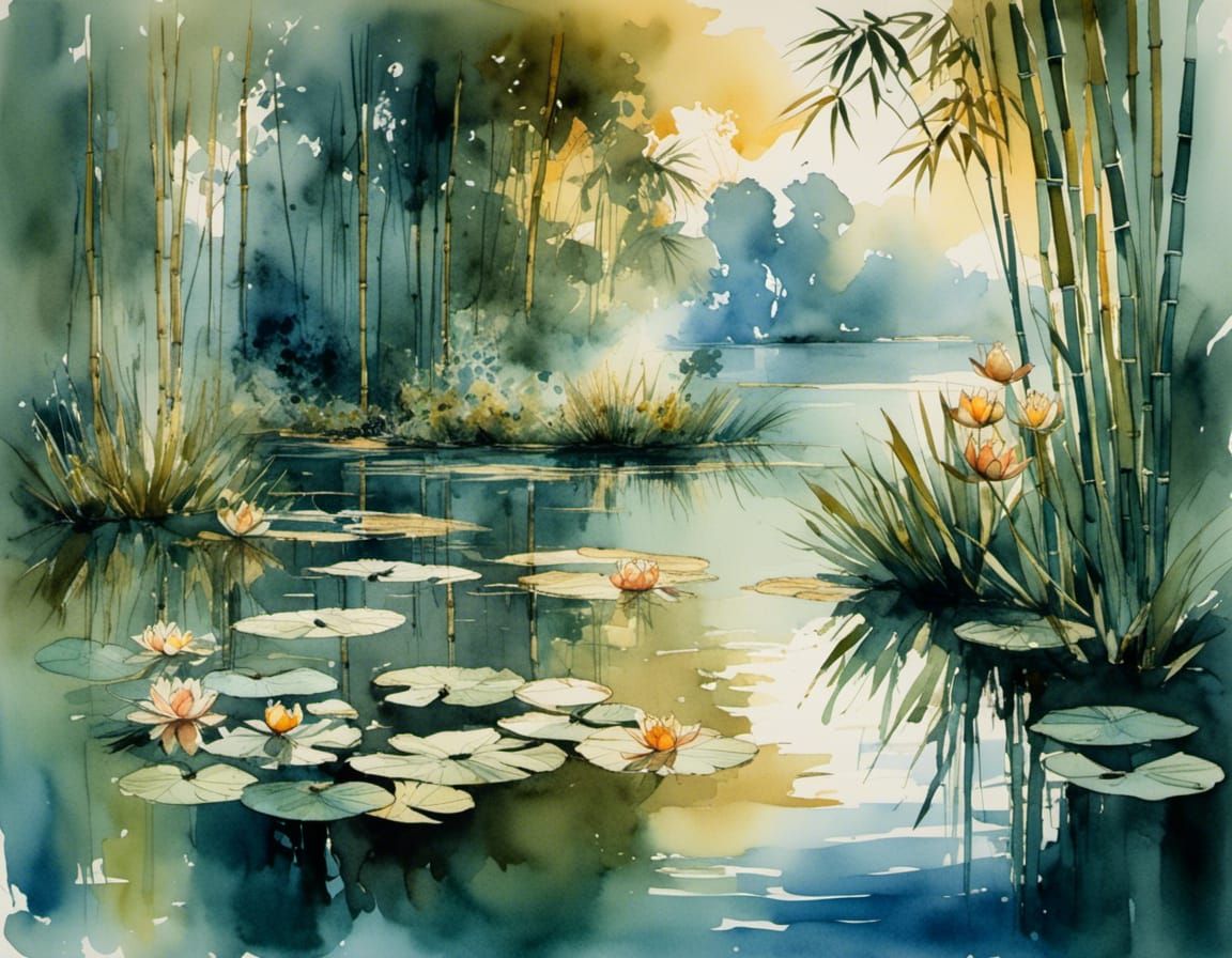 Serene Watercolor Reflections - 9 Votes