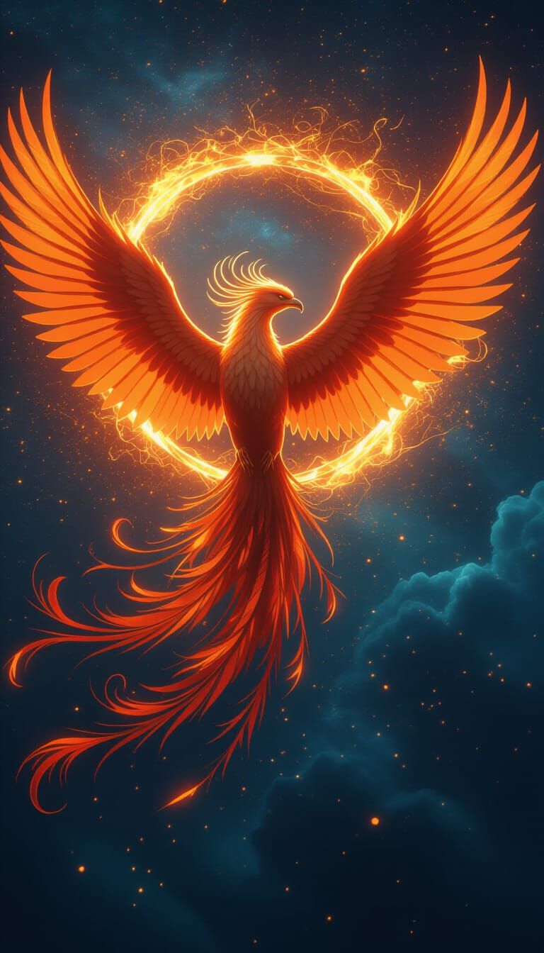 Fiery Phoenix Ascends Cosmic Sky