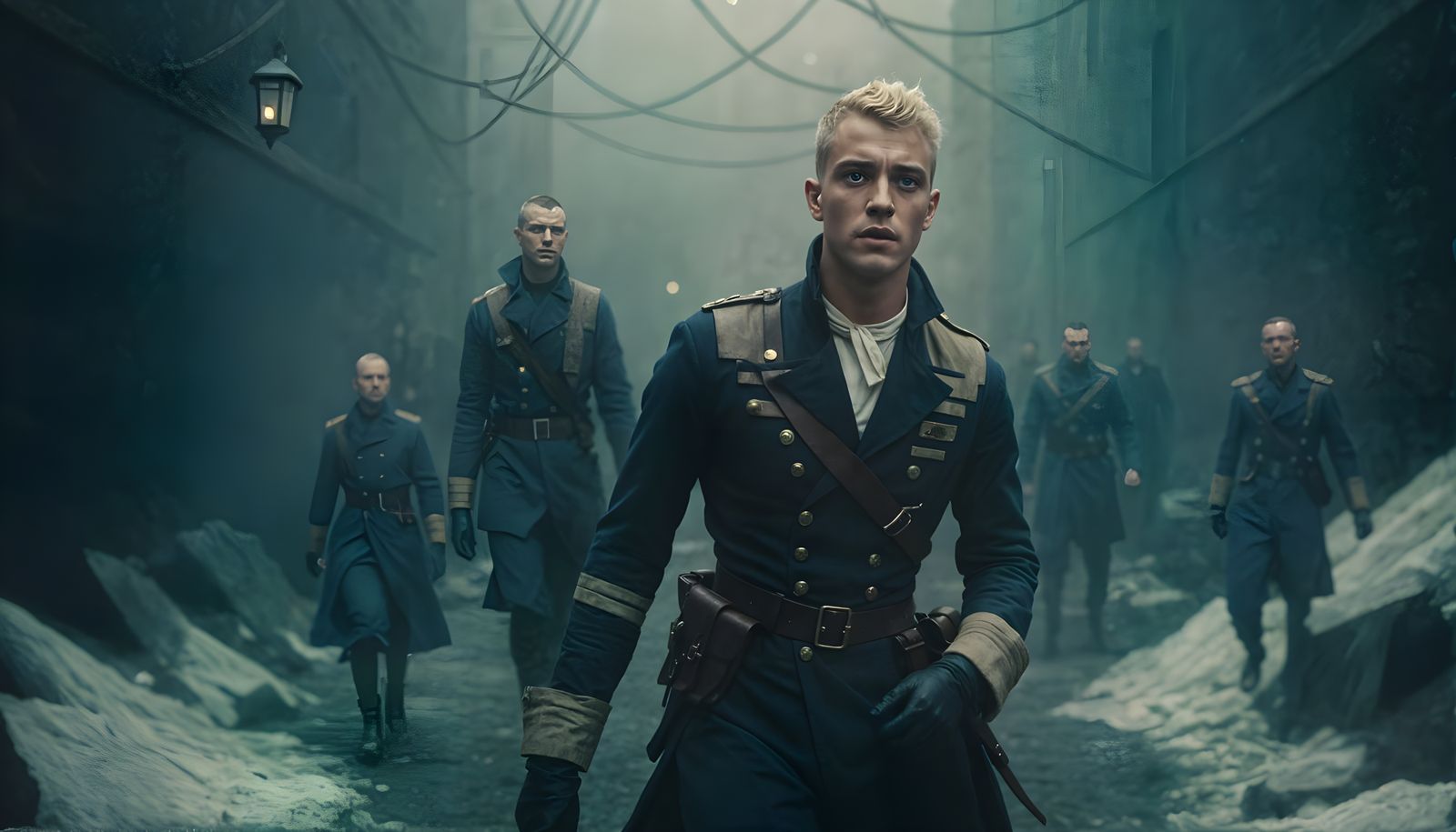 <lora:Snow Crystals:1.0> WWI sailor, handsome man {35, blond...