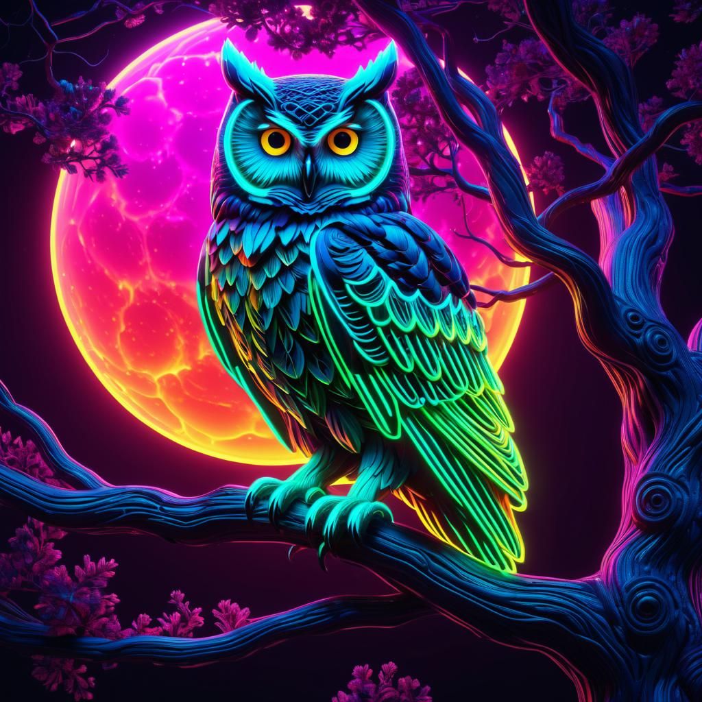 Neon light owl - AI Generated Artwork - NightCafe Creator