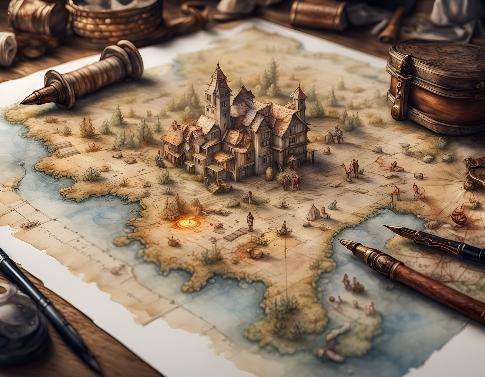 An illustrated map, 4k hyper realism, Watercolor, trending on artstation, sharp focus, studio ...  by @ToxicKiWi676