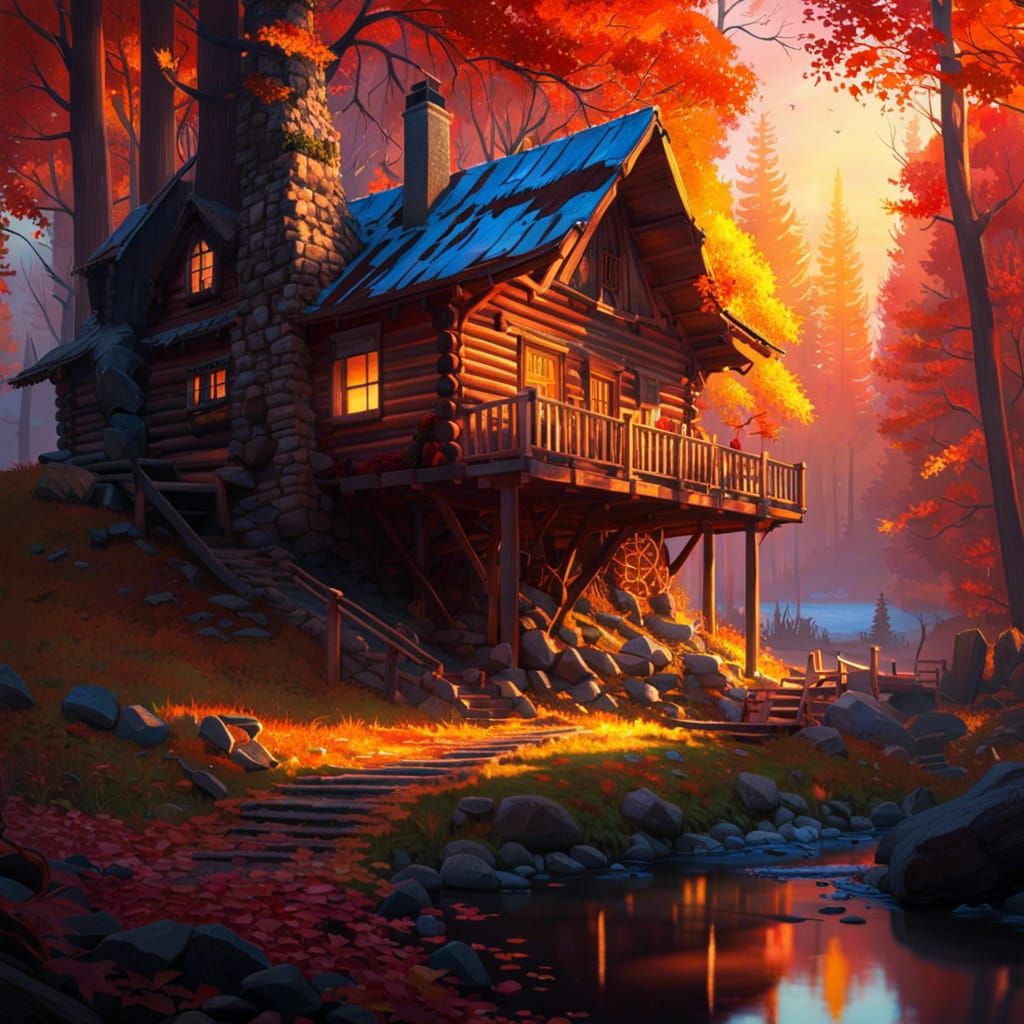 Elevated log cabin in the woods - AI Generated Artwork - NightCafe Creator