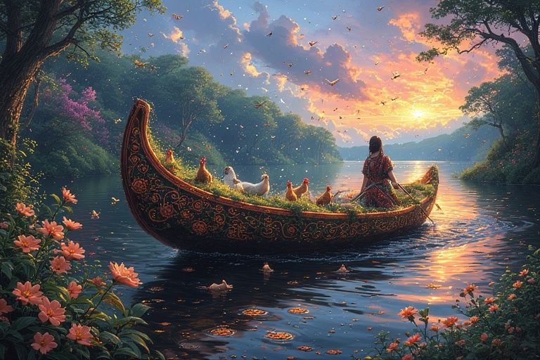 Floating in a canoe