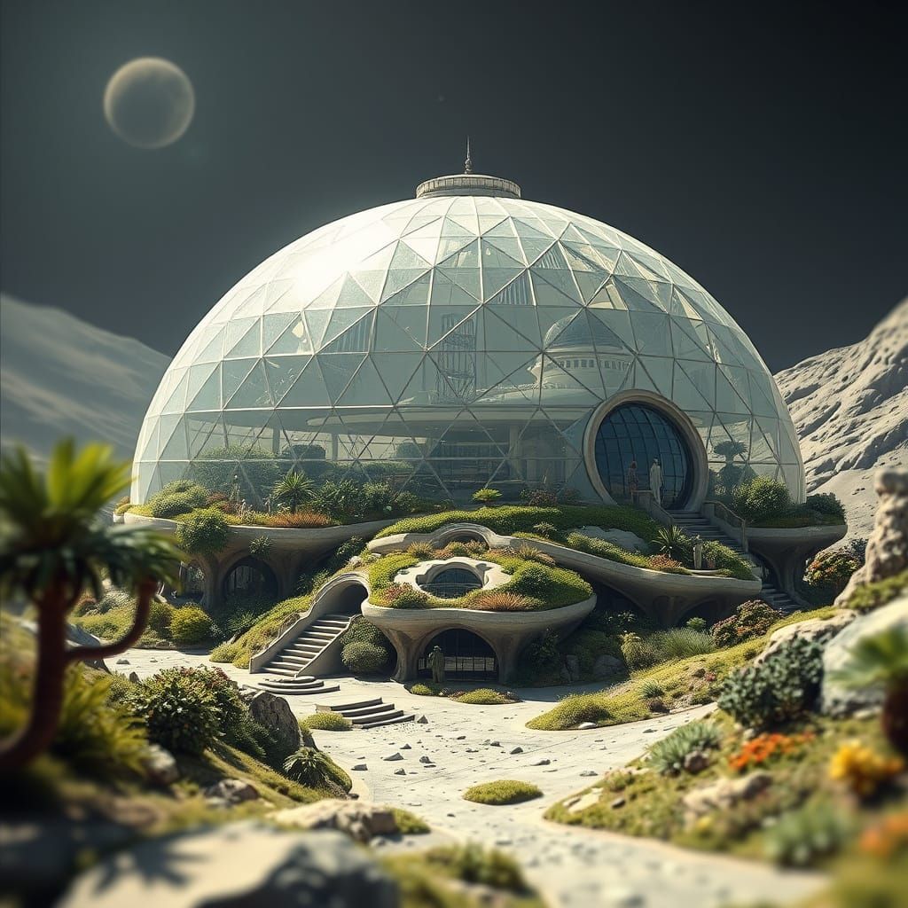 Solarpunk lunar colony   by @nonaivo