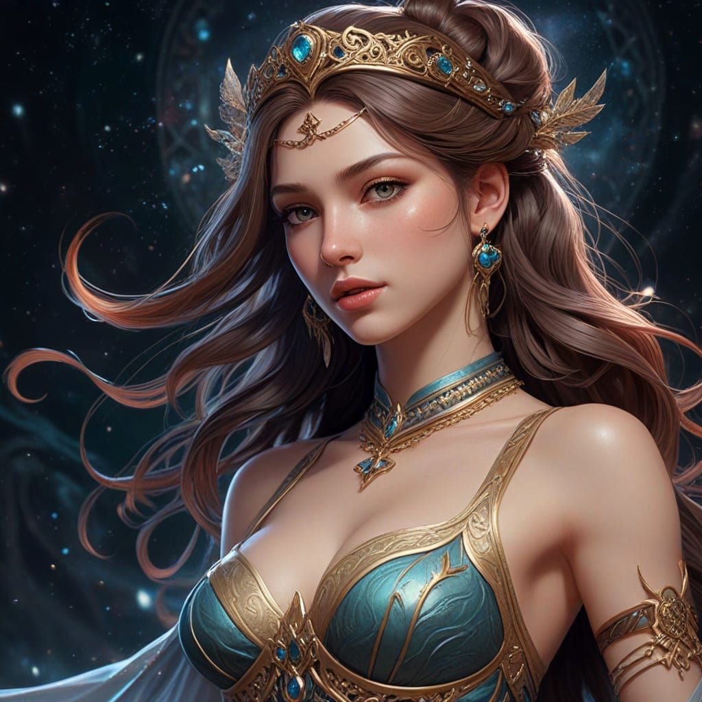 A celestial artist with a brush made of starlight paints a masterpiece across the night sky, creating swirling galaxies and vibrant nebulae....