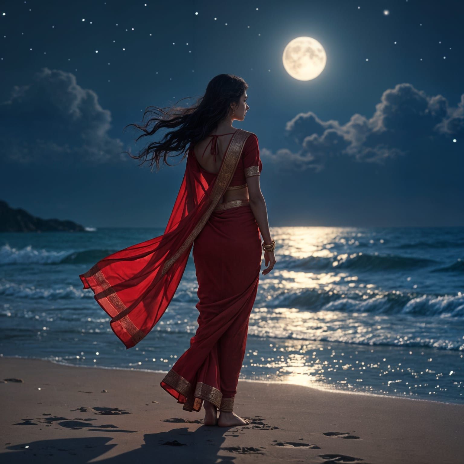 “She didn’t chase the stars... she walked where the waves whispered her name.” — Moonlit Grace, a vision of summer and silence. ✨🌊  by @Starlight 