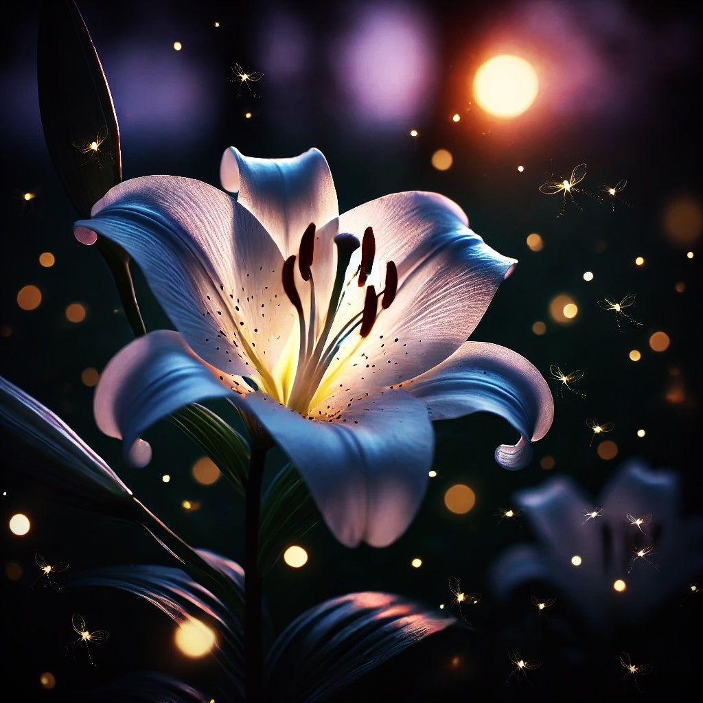 Radiant Lily with Fireflies