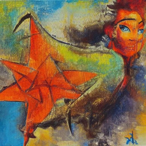 Bonfire Dance: Surreal Supermodel Couple in Oil on Canvas