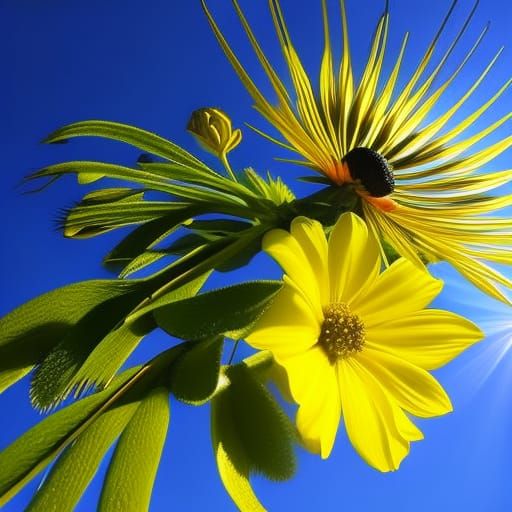 portrait
yellow nordic flower up close 
heavenly  sun rays f...