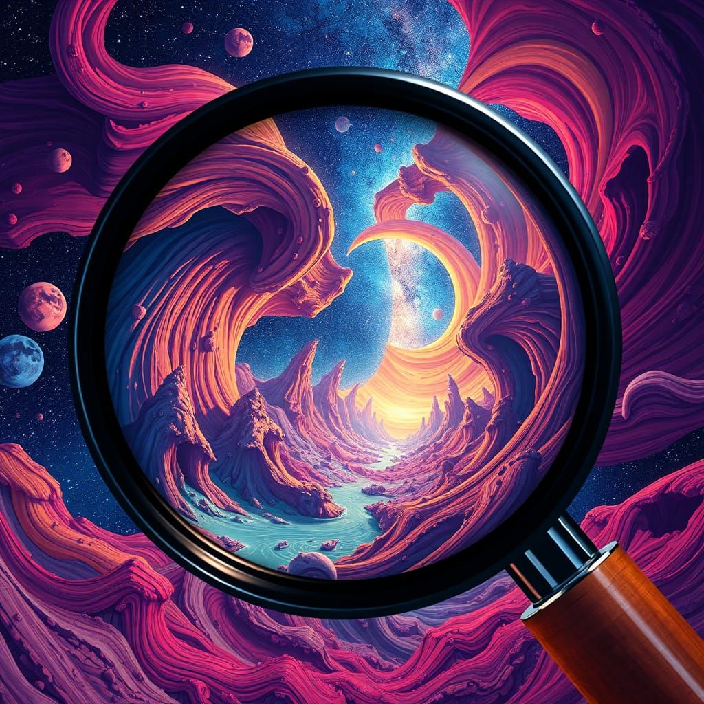 Kaleidoscope Night Sky in a Magnifying Glass