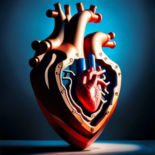centered metal aetherpunk anatomically correct human heart f...