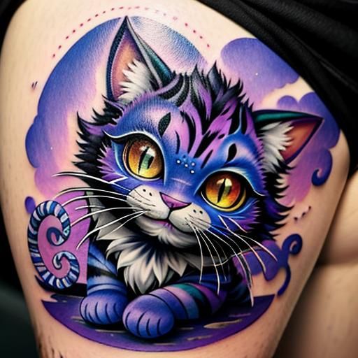 cheshire cat, tattoo, vibrant, vivid, intricate detail