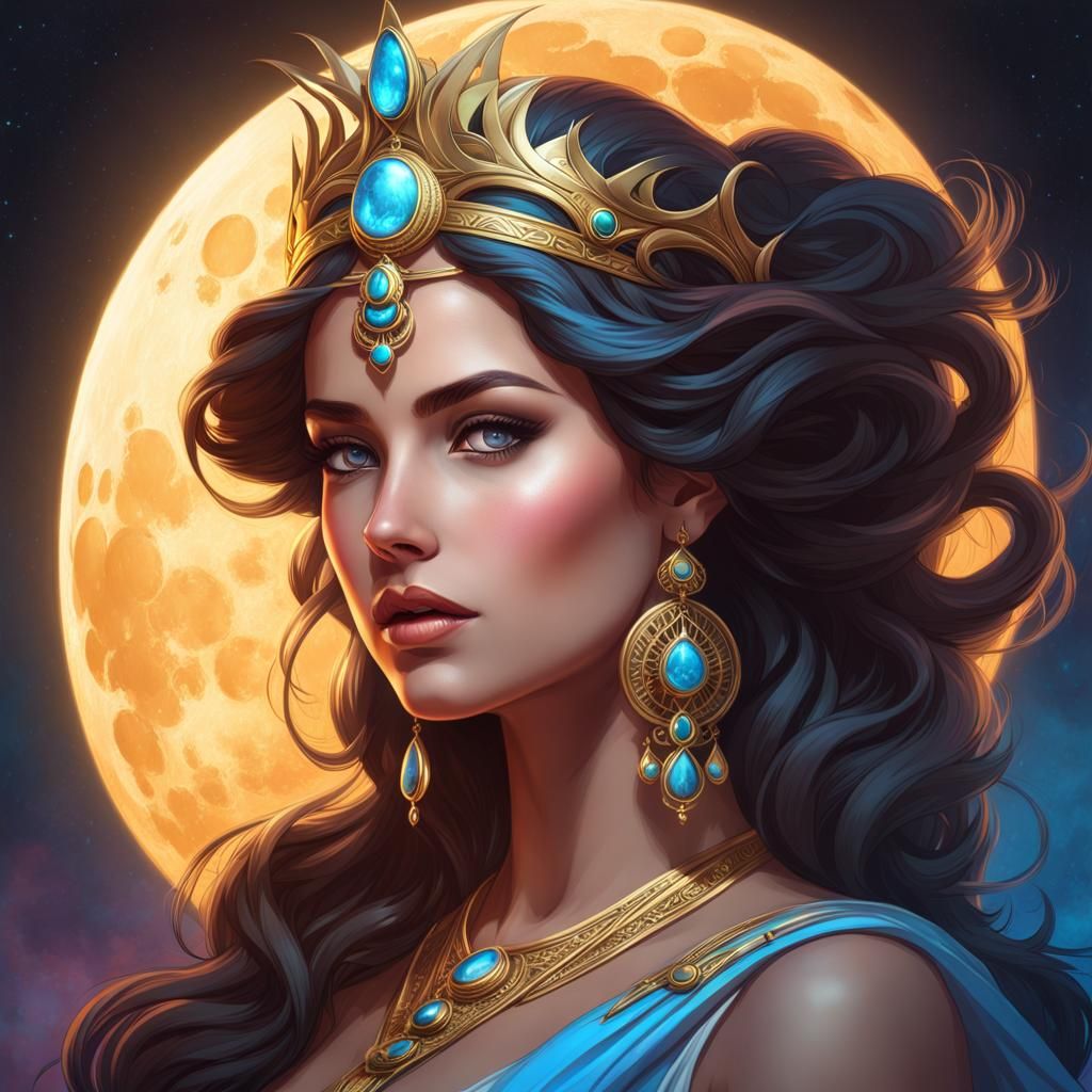 the greek goddess of the moon selena a very beautiful woman with a ...