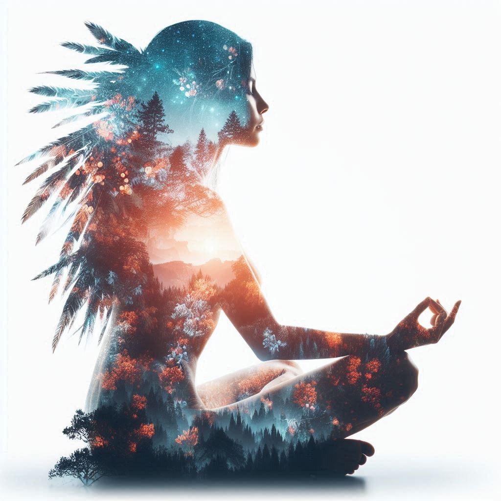 double exposure beautiful fantasy DALL-E 3 portrait landscape..