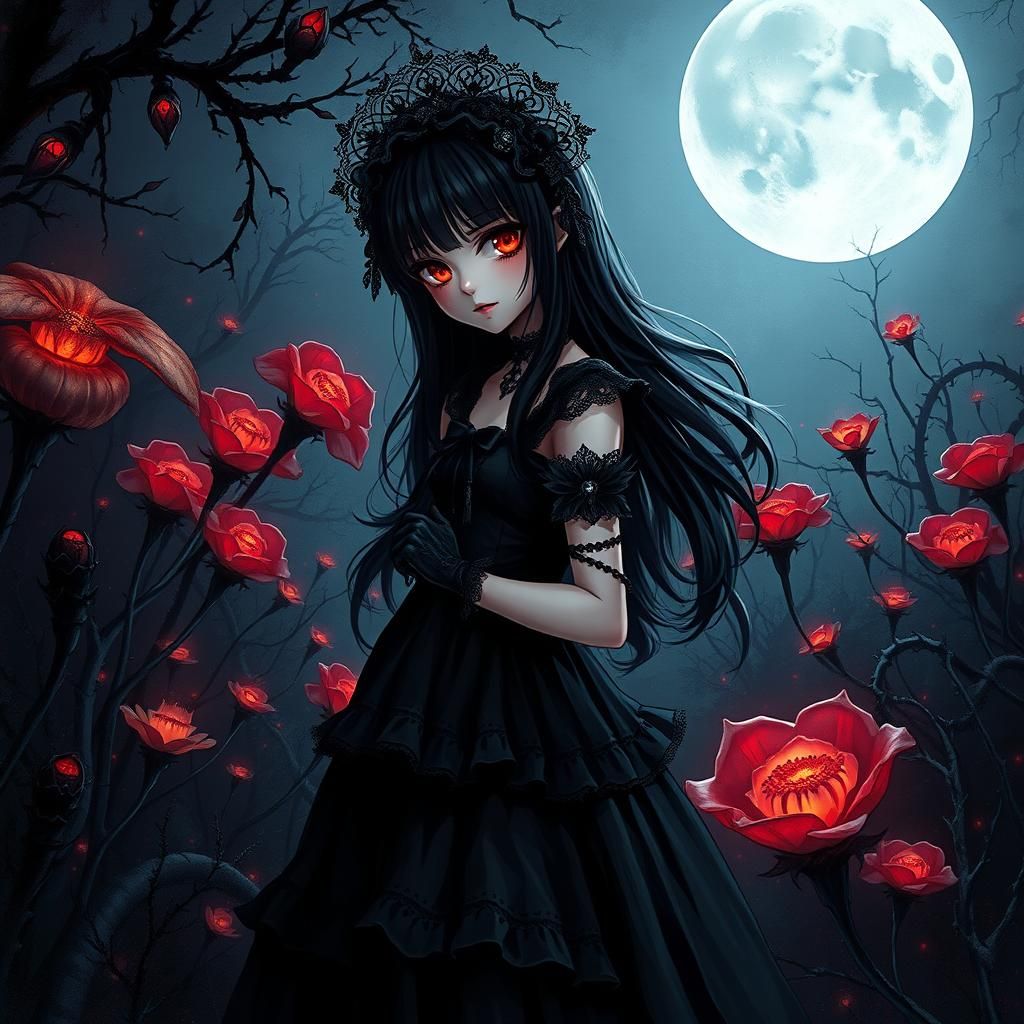 A gothic anime girl   by @HelennX
