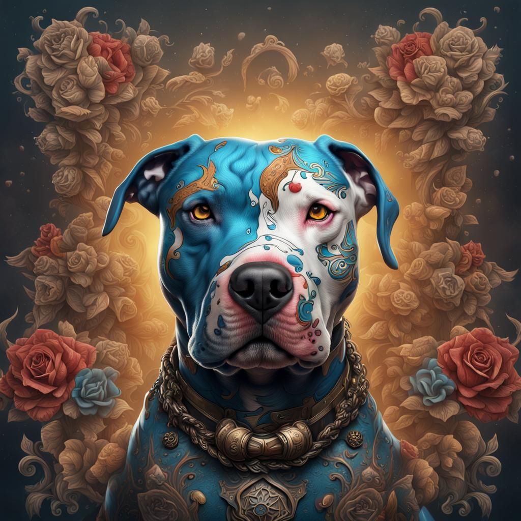 Tattooed Pit Bull Dog: Detailed Fantasy Art