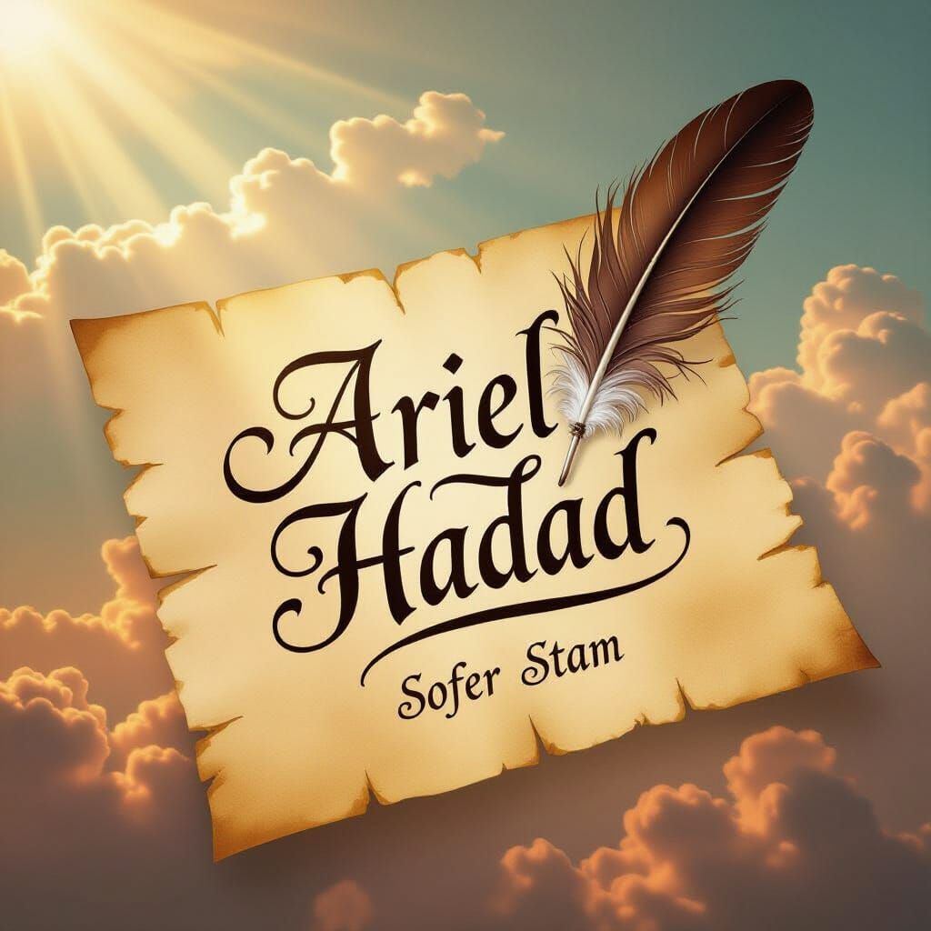 Elegant Calligraphy on Parchment with Feather and Clouds