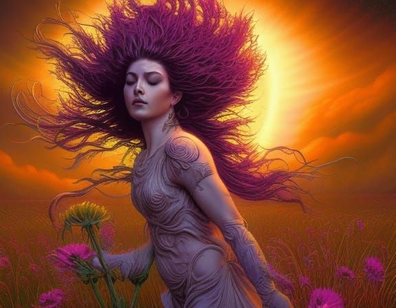 spiritual deity being swirling into pure energy in a field o...