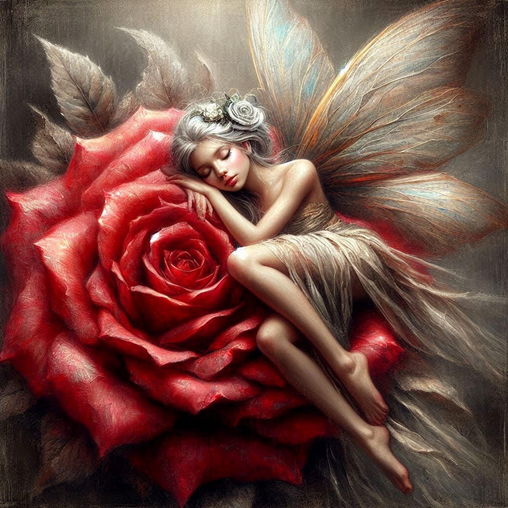 Sleeping Fairy on Rose