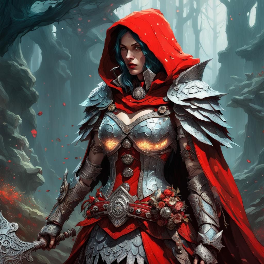 Red Riding Hood As A Warrior Goddess - Ai Generated Artwork - Nightcafe 