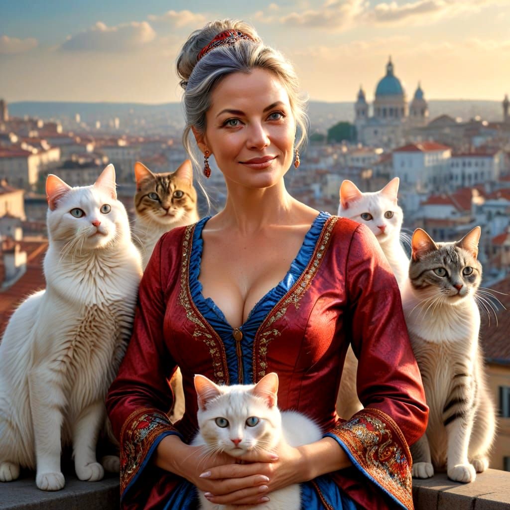 Elegant Lady in 18th Century Cityscape