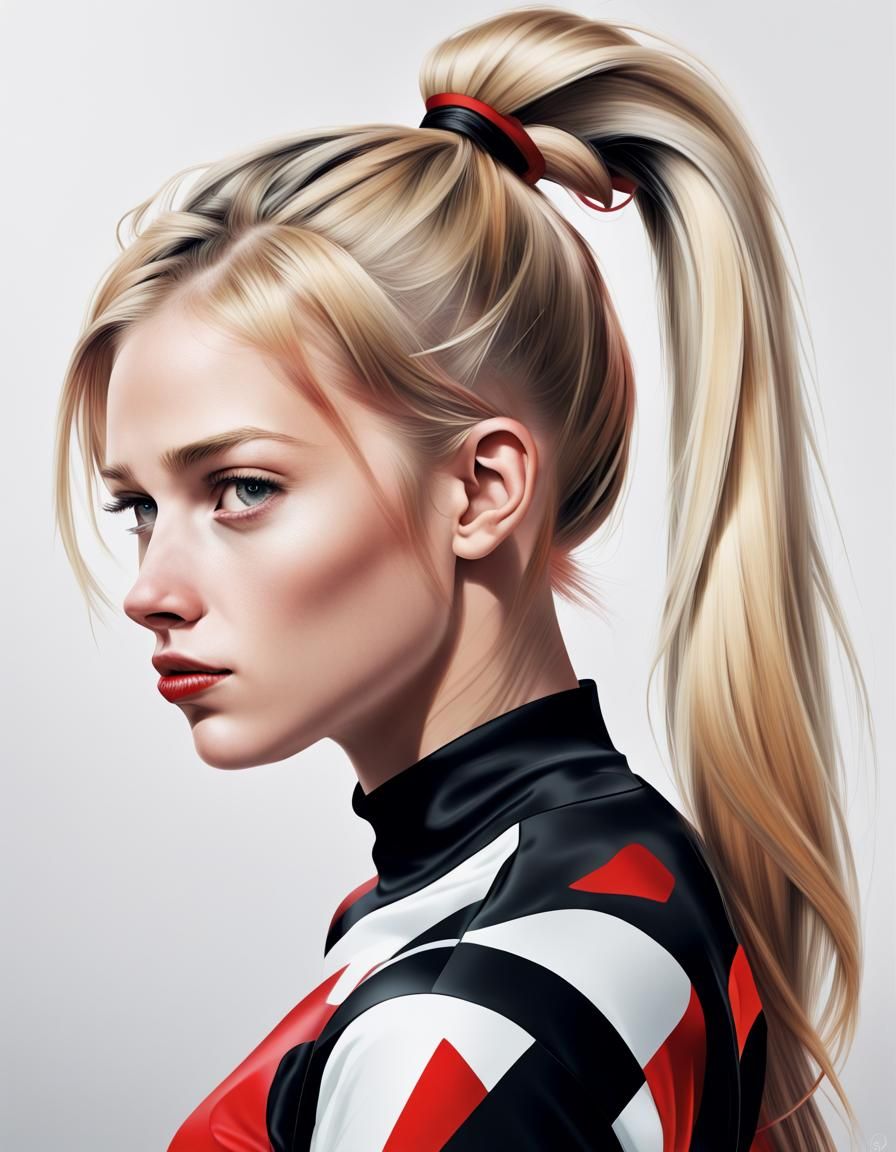 photorealistic Riley Andersen, 18 years old, long blonde hair, ponytail