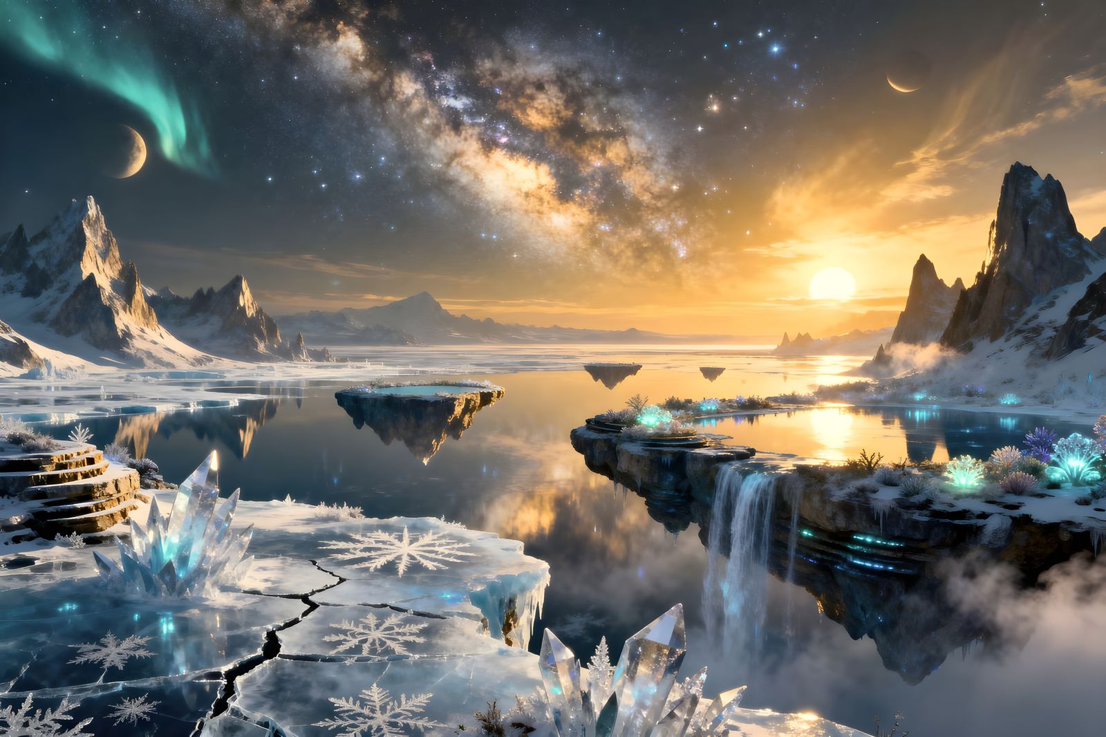 Floating islands on a frozen alien planet.  by @Merlinprincesse