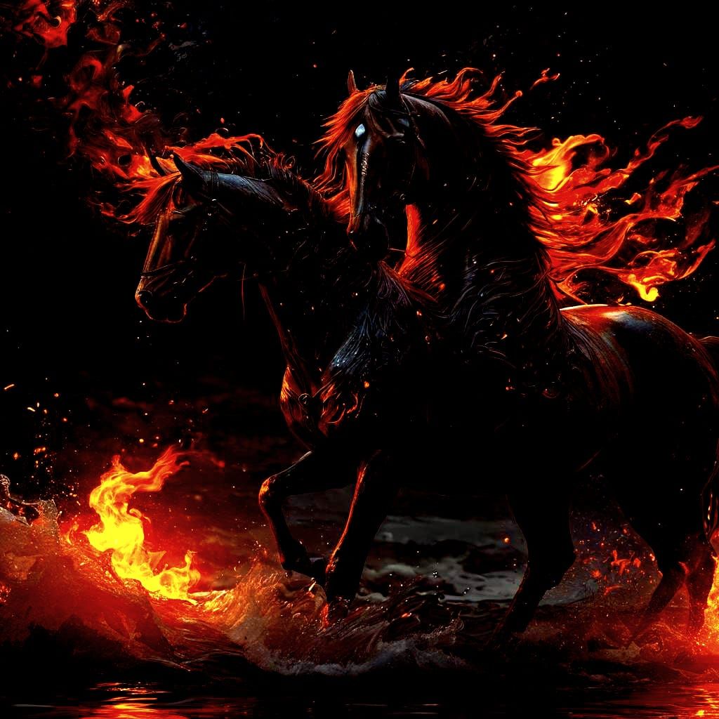 Fiery Water Horse Ascending, Digital Art