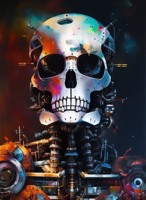 Cybernetic Baymax Skeleton Portrait in Oil Gouache