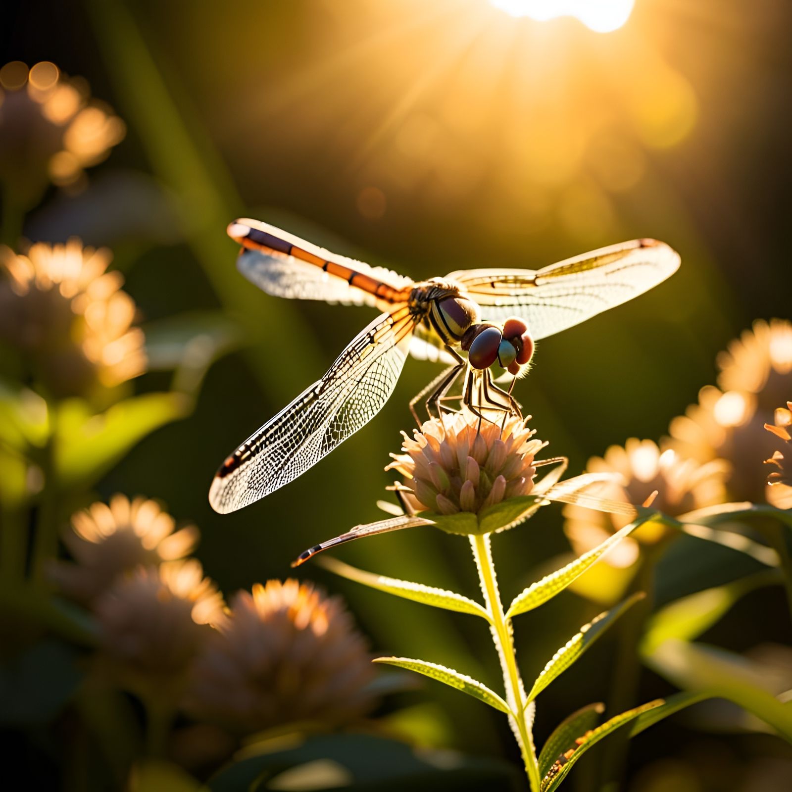 A dragonfly sitting on a flower   by @Bill A
