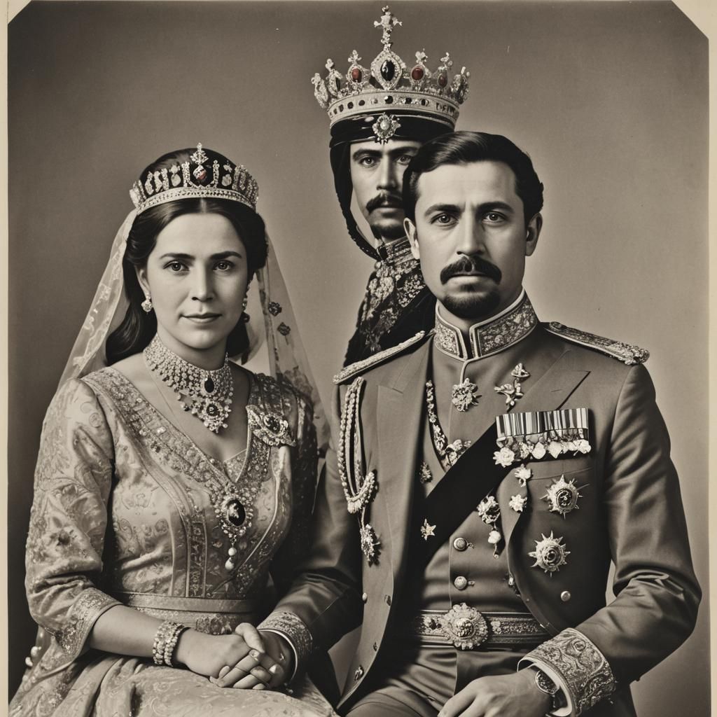 Portrait of Crown prince and his wife wearing diamond jewell...