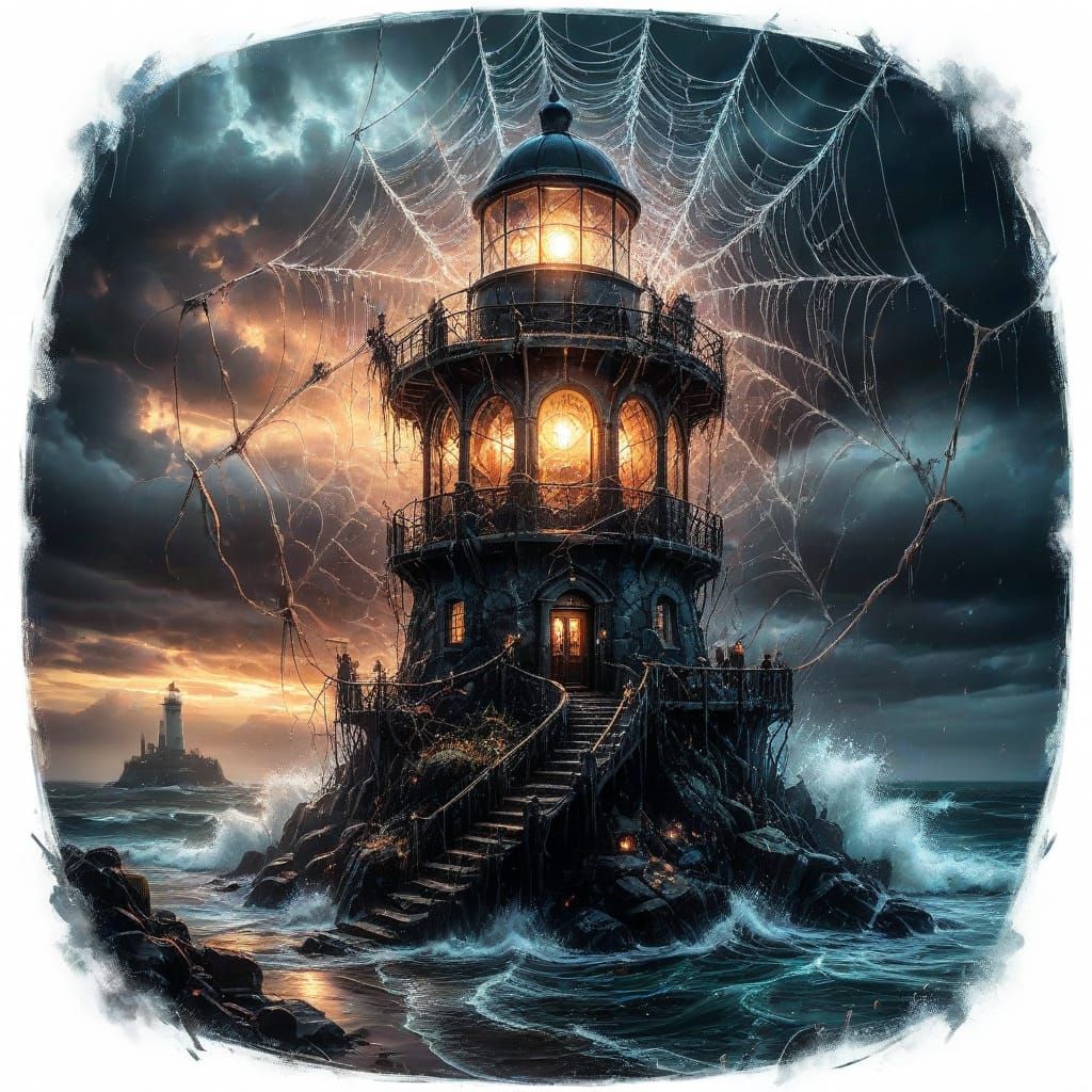 Lighthouse with Spiderweb Lantern Light 🕸️💡
