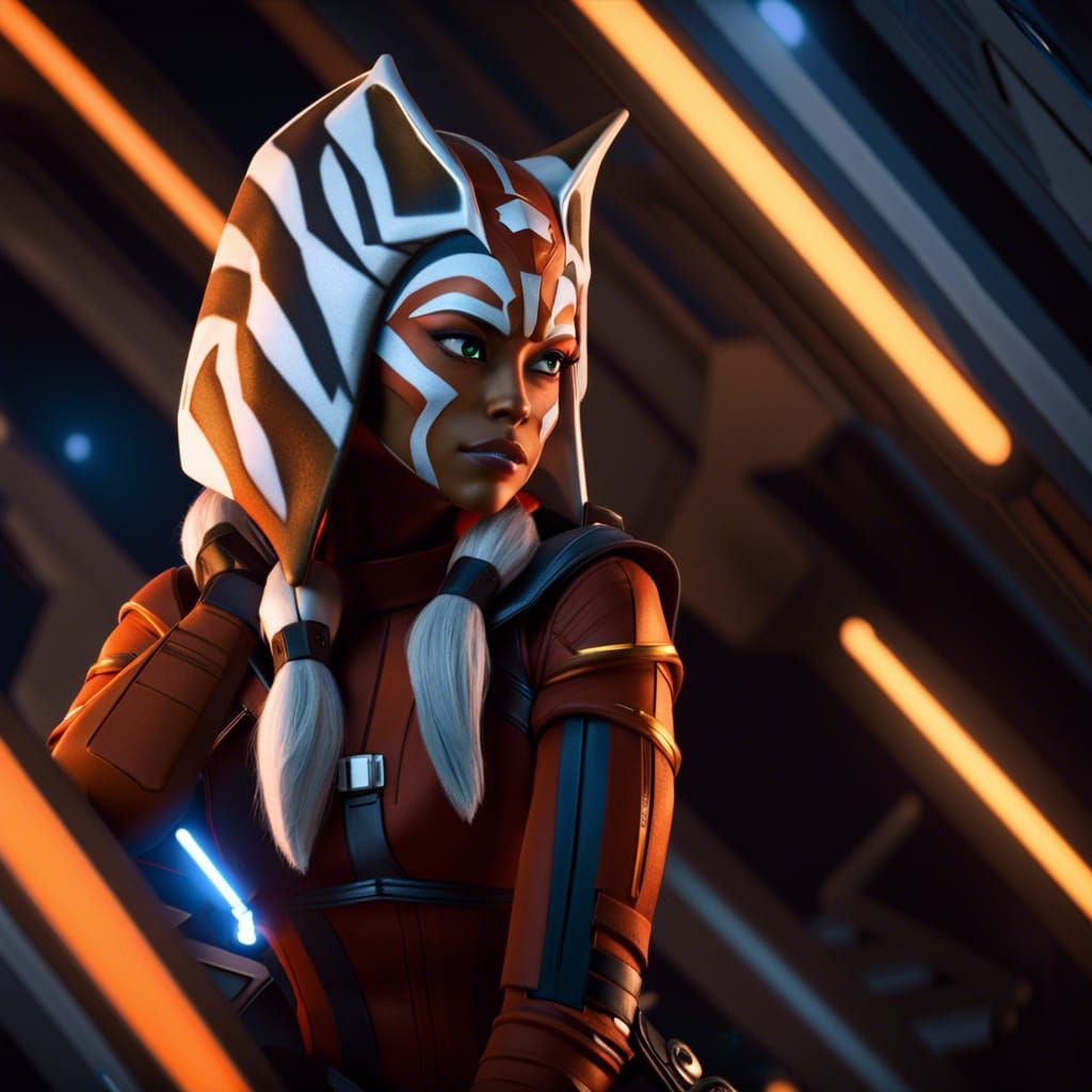 Ahsoka tano , space fantasy , extreme detail , cinematic sho...