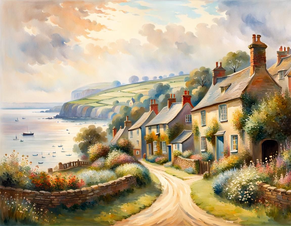 English Village by the sea around 1800
