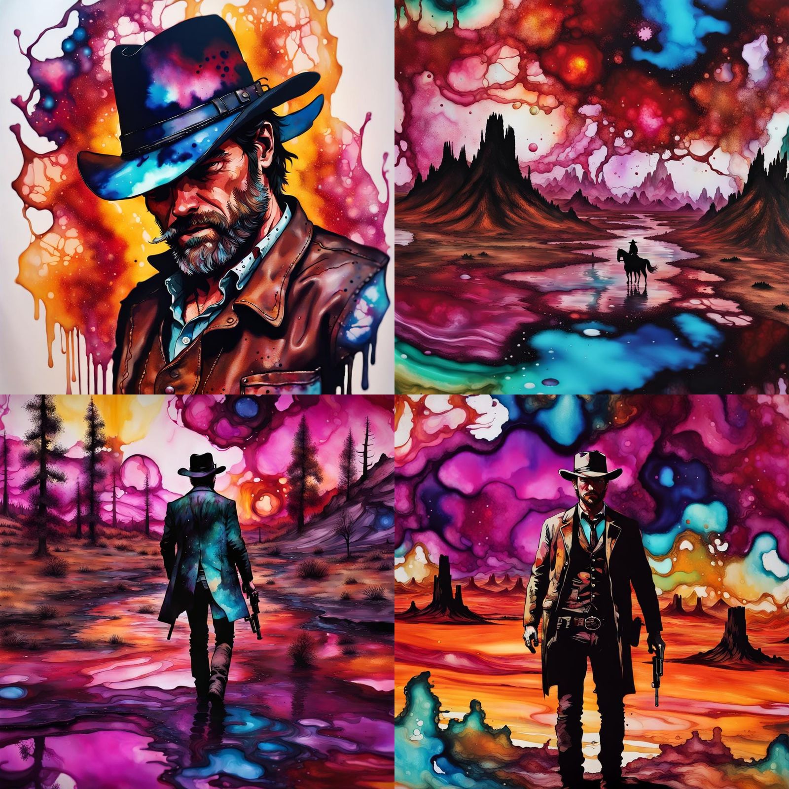 Otherworldly Alcohol Ink Arthur Morgan Dreamscape  - AI Art