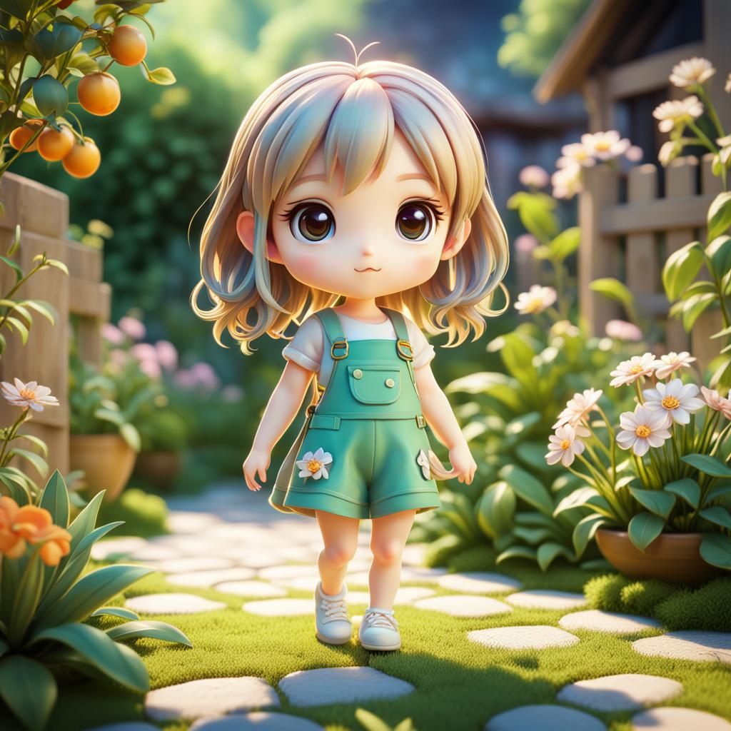 Little Chibi Girl In Her Garden - Ai Generated Artwork - Nightcafe Creator