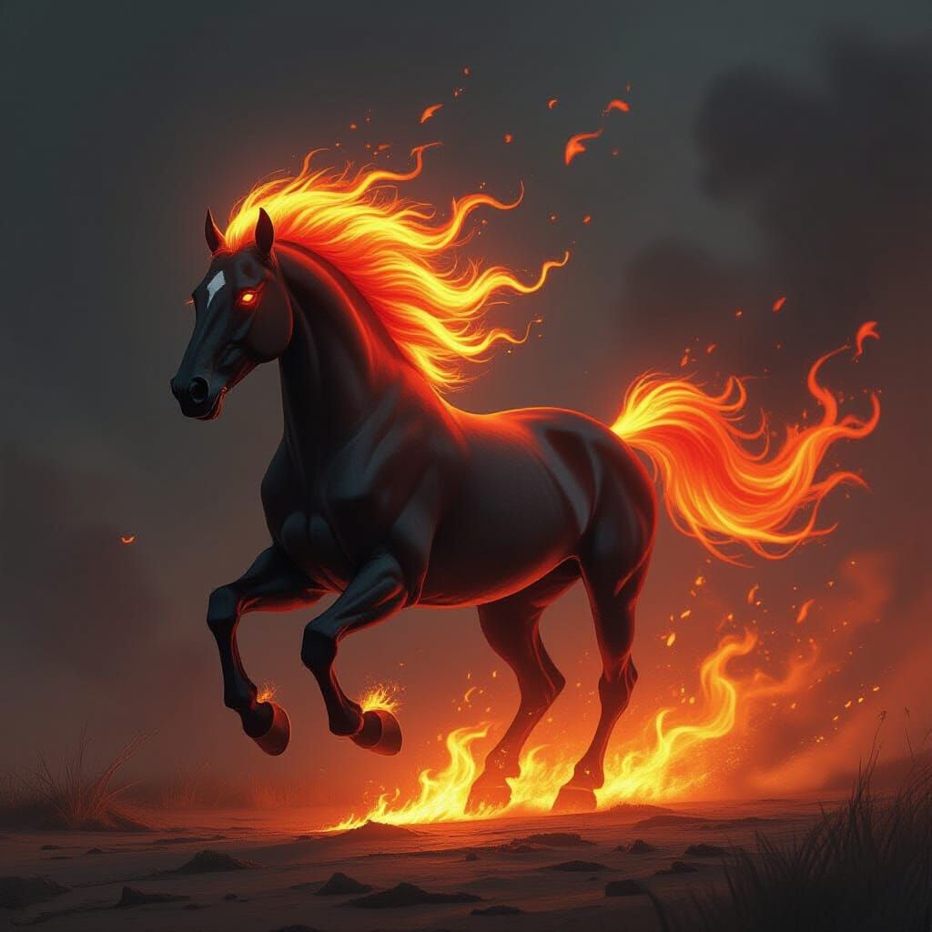 Fiery Horse in Futuristic Style
